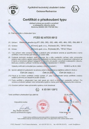 Аспирационные установки, стружкоотсосы ACWORD сертифицированы согласно европейским нормам ATEX – применение во взрывоопасной среде